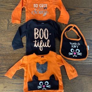 Halloween Bundle 3 onesies, bib and pajamas